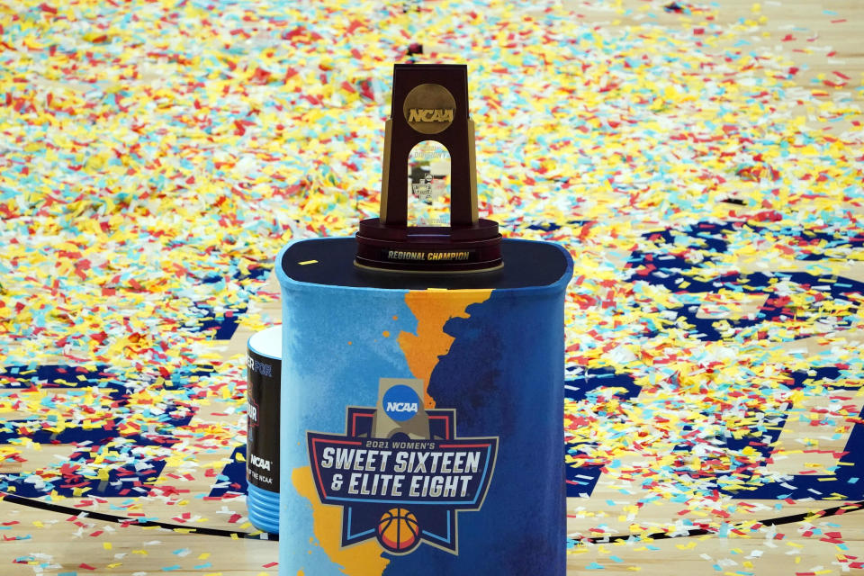 A general view of the NCAA Regional champion trophy won by Arizona Wildcats in an Elite Eight game against the Indiana Hoosiers.