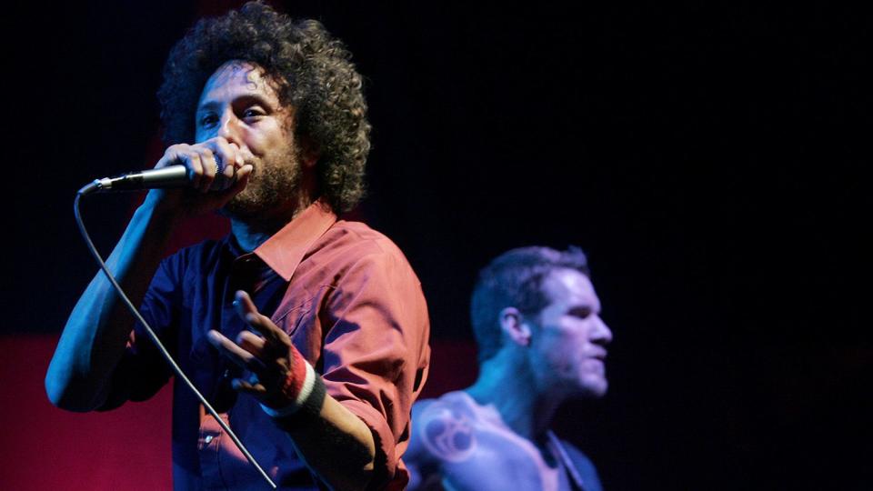 Zack de la Rocha, left, and Tim Commerford of Rage Against The Machine's performs at the Coachella Valley Music and Arts Festival