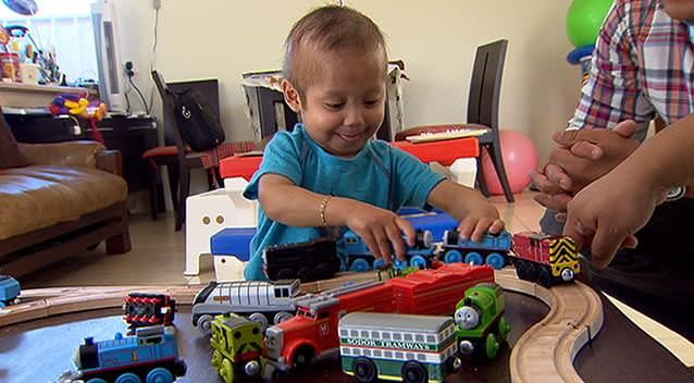 Enzo is not letting his condition get in the way of having fun. Photo: 7News.