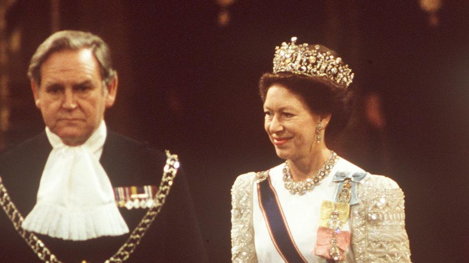 Princess Margaret with the Duke And Duchess of Kent at the State Opening Of Parliament wearing her three Royal Family Orders