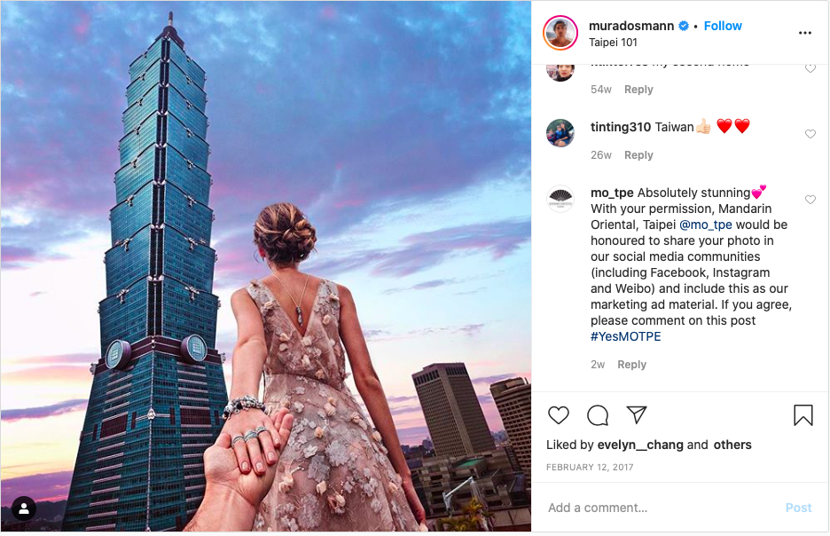 The “Follow Me To” couple had visited Taiwan in 2017 (Screengrab from Murad Osmann’s Instagram)