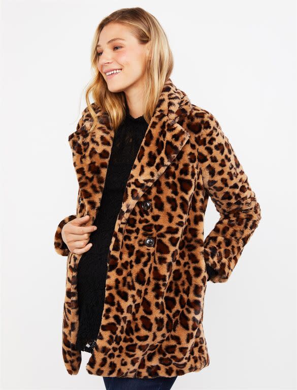 2) Leopard Print Faux Fur Maternity Coat