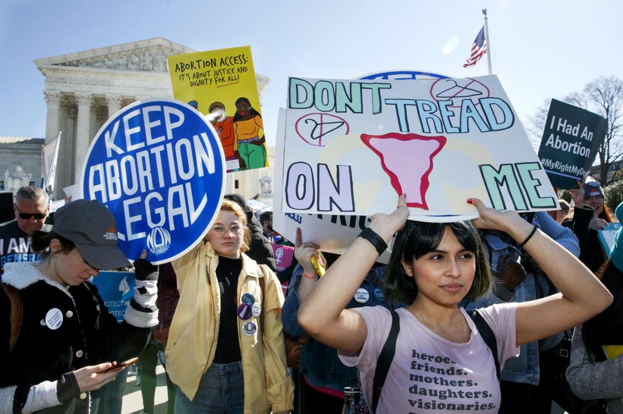 <span class="caption">Abortion rights demonstrators rally outside the Supreme Court in Washington on March 4, 2020. </span> <span class="attribution"><span class="source">(AP Photo/Jacquelyn Martin File)</span></span>