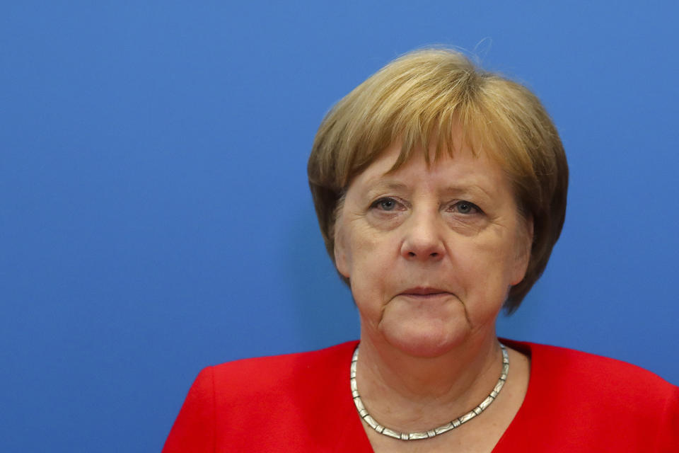 German Chancellor Angela Merkel attends a board meeting of her Christian Democratic Union at the party's headquarters in Berlin, Germany, Monday, June 24, 2019. (Photo/Markus Schreiber)