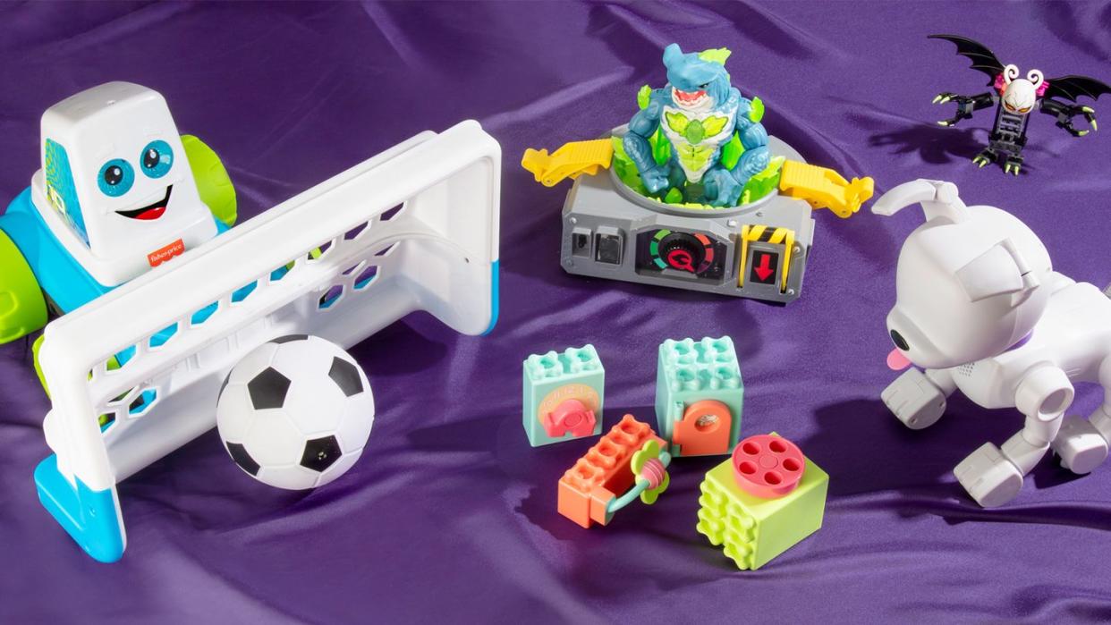 goaldozer, beast lab, dog e robot, lego figurine, baby building blocks