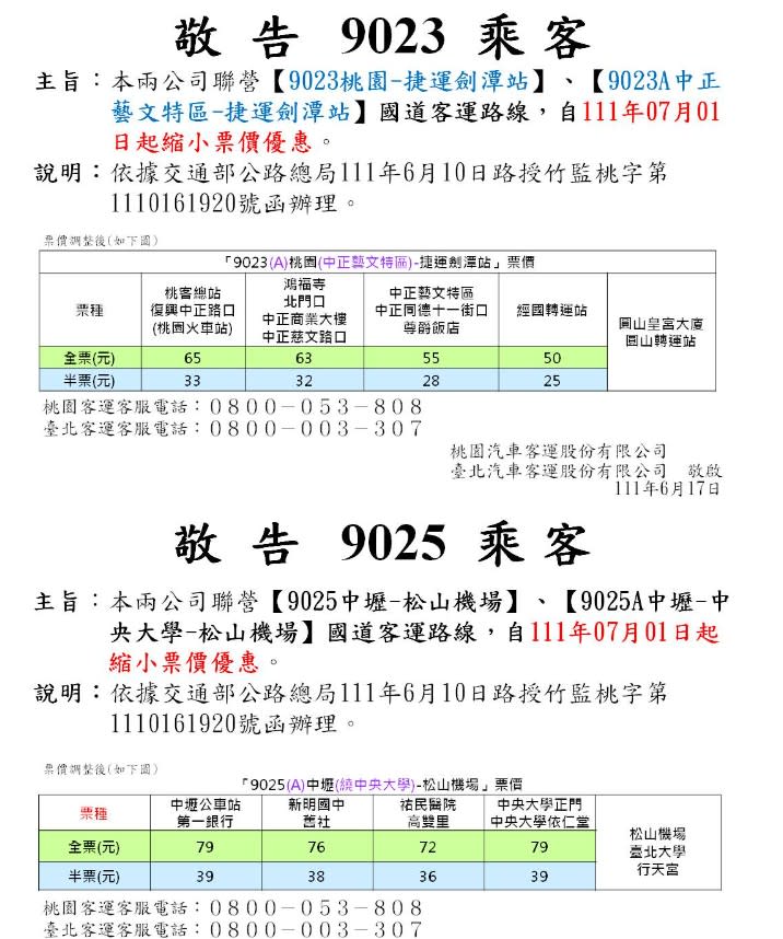 台北客運表示，9023、9025路線7月起調漲票價。   圖：截取自台北客運官網