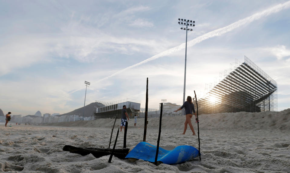 Part of a mutilated body is pictured near the construction site of the beach volleyball venue for 2016 Rio Olympics on Copacabana beach in Rio de Janeiro, Brazil, June 29, 2016. REUTERS/Sergio Moraes