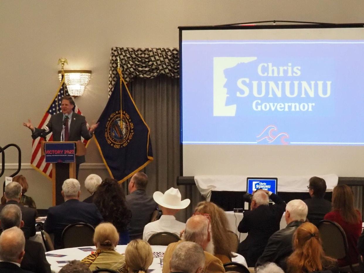 Gov. Chris Sununu addresses fellow Republicans at a unity breakfast following the 2022 primary, Sept. 15, 2022.