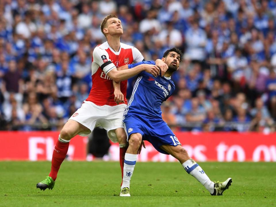 Costa in action against Per Mertesacker (Getty)