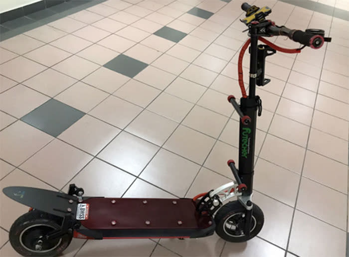 The e-scooter involved in the collision in the vicinity of Blk 889A Woodlands Drive 50 on 24 October 2017. (Photo: Singapore Police Force)
