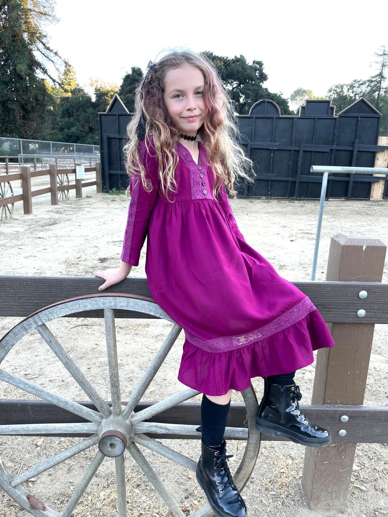 Melissa Gilbert's granddaughter, Lulabelle, models the Quarter-pint Lulabelle dress from the Modern Prairie line.