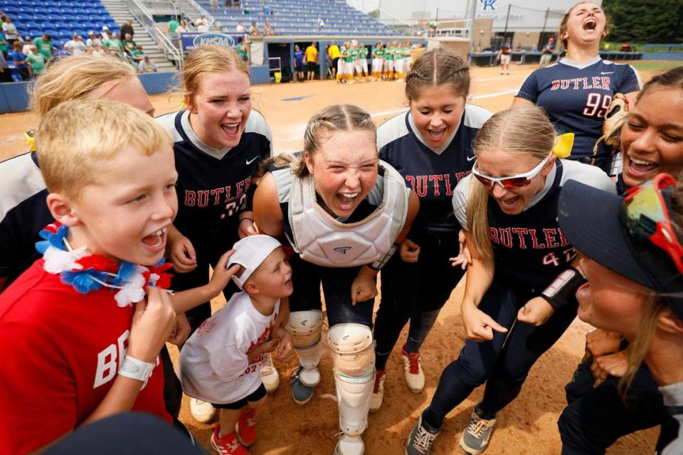 Butler celebrated after defeating Green County during the KHSAA State Softball Tournament semifinals Saturday at John Cropp Stadium.