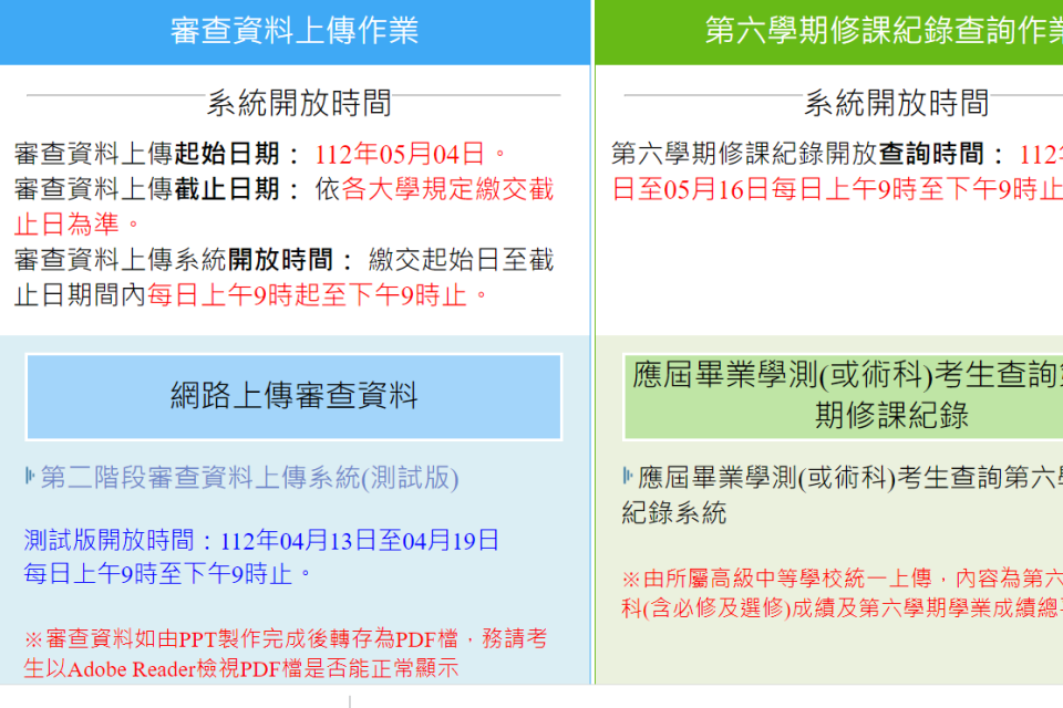 申請入學審查資料上傳測試系統 今起開放