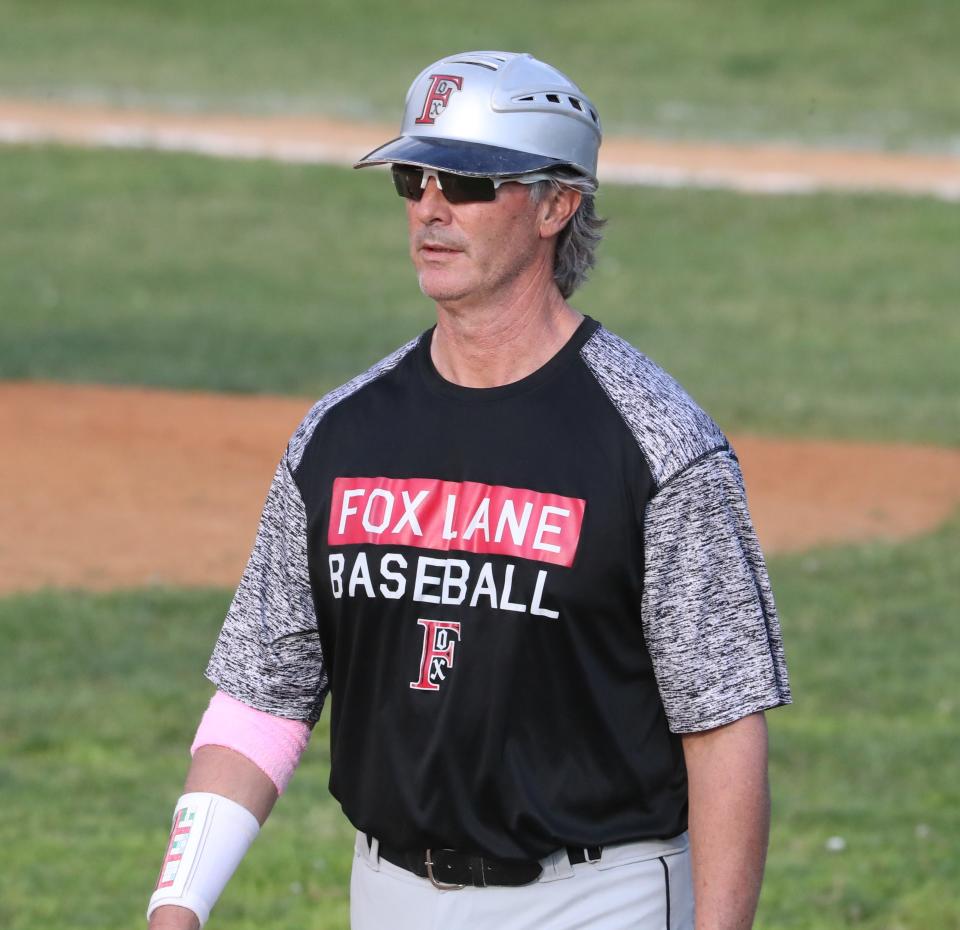 Fox Lane baseball head coach Matt Hillis during a game at Suffern May. 17, 2016.