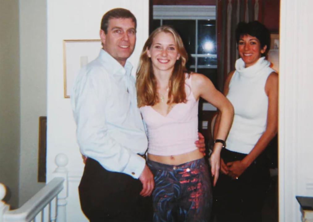 PRINCE ANDREW with Virginia Giuffre  centre and  Ghislaine Maxwell. Photo: US Dept of Justice.