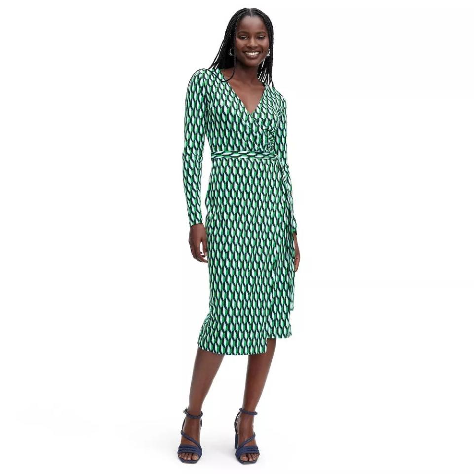 Women's Long Sleeve Midi Arrow Geo Green Wrap Dress - DVF for Target