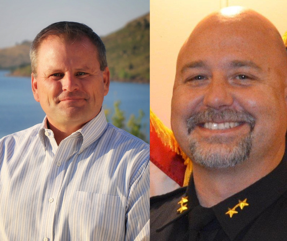 John Feyen (left) and Jeff Fisher are running for Larimer County sheriff in June 2022.