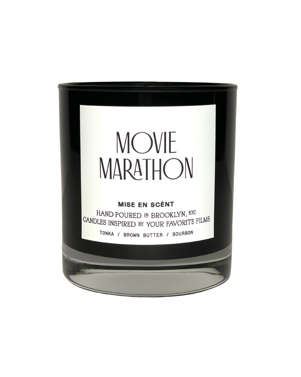 <p><strong>Mise en Scènt</strong></p><p>miseenscent.com</p><p><strong>$36.00</strong></p><p><a href="https://miseenscent.com/collections/movie-marathon/products/movie-marathon-candle" rel="nofollow noopener" target="_blank" data-ylk="slk:Shop Now;elm:context_link;itc:0;sec:content-canvas" class="link ">Shop Now</a></p><p>Cuddle in for a movie night with this flick-inspired candle. Intoxicating notes of tonka, brown butter, white musk, and bourbon help set the scene.</p>