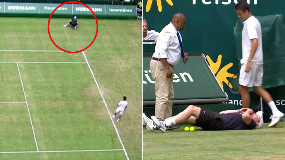 The ballboy went down injured. Image: Tennis TV