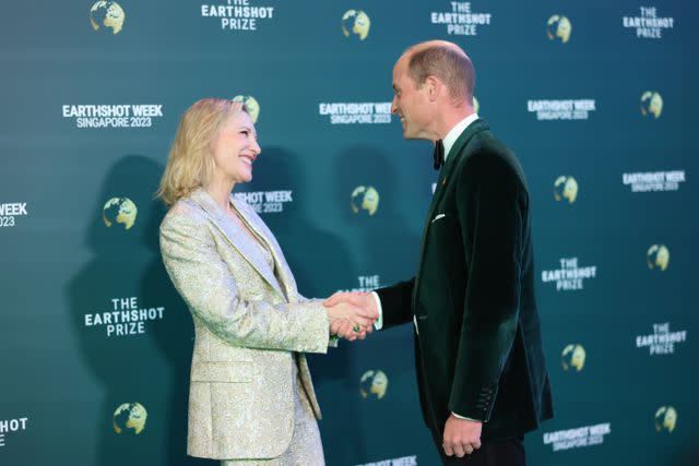 <p>Chris Jackson/Getty</p> Prince William and Cat Blanchett at the Earthshot Prize ceremony in Singapore on Tuesday