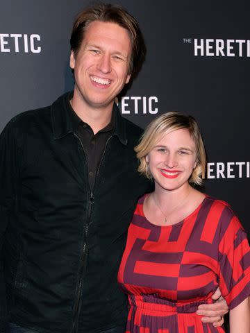 <p>Matthew Simmons/Getty</p> Pete Holmes and Valerie Chaney attend the premiere of 'Heretic' on February 24, 2018 in Beverly Hills, California.