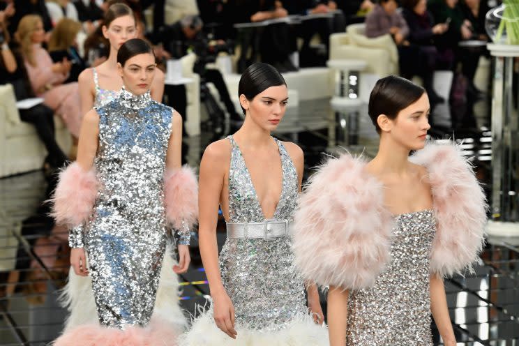 Silver sequinned embellishments appeared throughout on the likes of Kendall Jenner [Photo: Getty]
