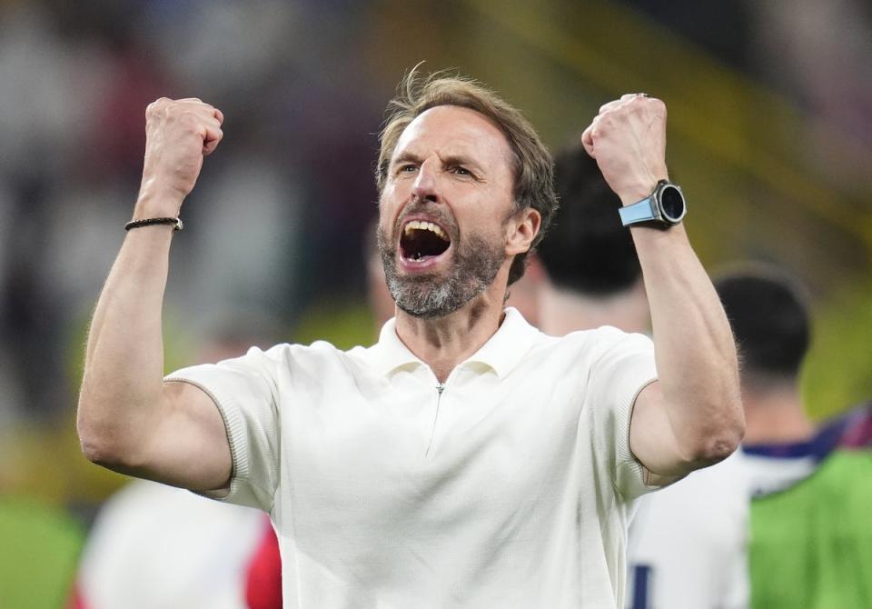 Southgate celebrated England’s semi-final win over the Netherlands (PA Wire)