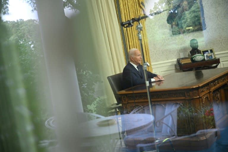 El presidente estadounidense Joe Biden durante un discurso a la Nación desde el Despacho Oval de la Casa Blanca en Washington, el 14 de julio de 2024 (Mandel NGAN)