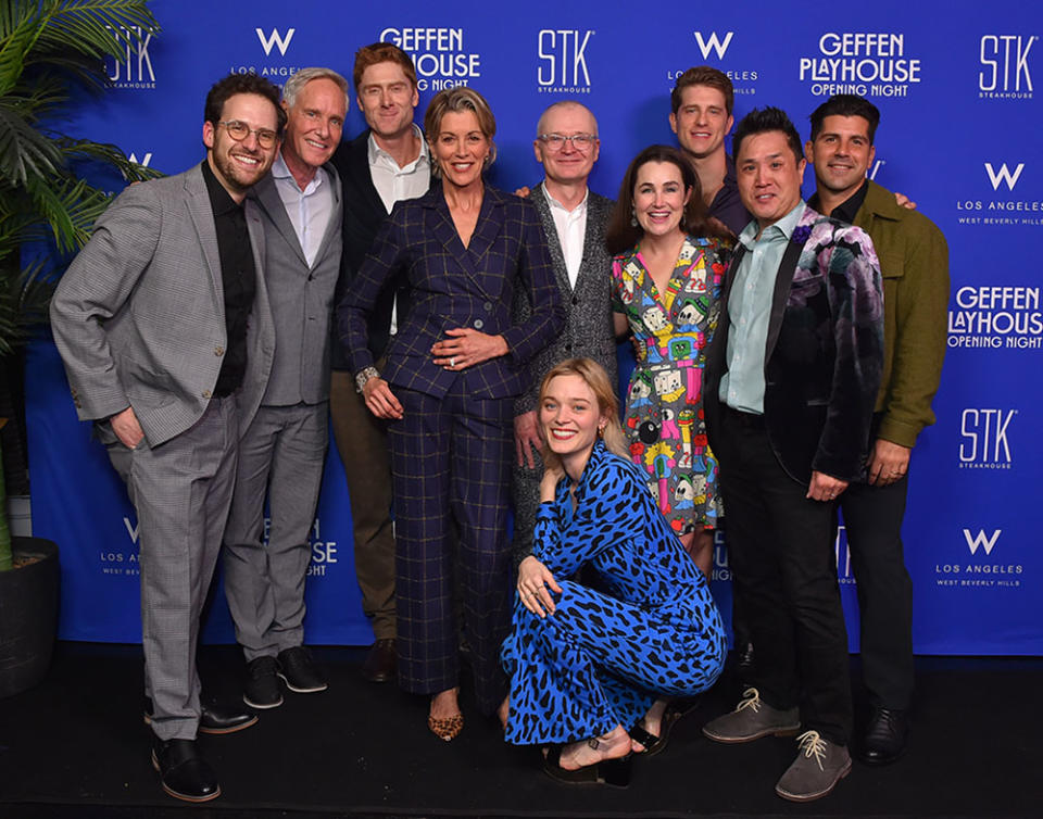 Cast members Mark Jacobson, Richard Bekins, Playwright Samuel Baum, Wendie Malick, Director Darko Tresnjak, Lauren Worsham, Jonah Platt, Brian Lee Huynh, Brian Patrick Murphy and Bella Heathcoate at the Engagement Party at the Geffen Playhouse.