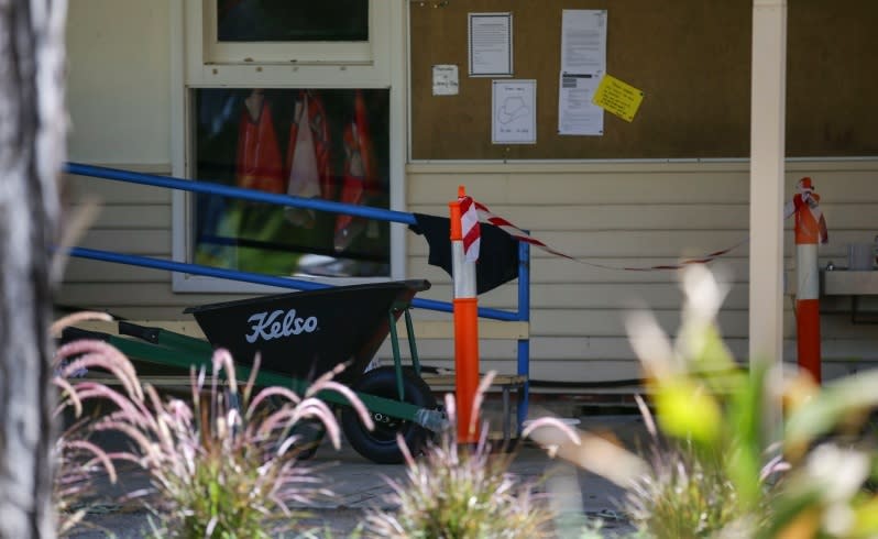 Part of a ceiling collapsed at Medina Primary School. Picture: Rob Duncan/The West Australian