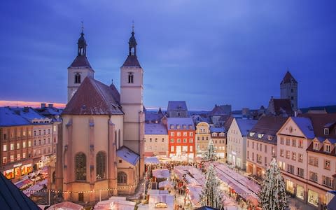 Regensburg's Christmas market, seen from above - Credit: Getty