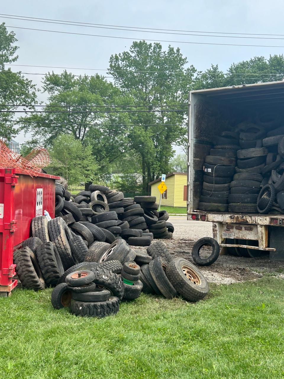 The Village of Thurston teamed up with the Fairfield County Health Department to collect tires recently. It was estimated that more than 1,600 tires were collected.