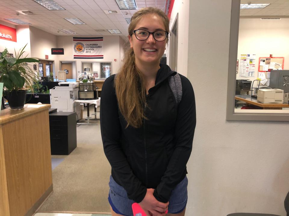 Foothill outside hitter Kylee Wilson poses for a photo at her school's front office on Monday, Aug. 29, 2022.