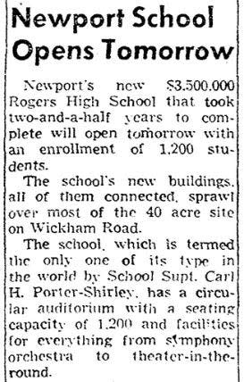 This clip on the opening of the new Rogers High School appeared in The Providence Journal on Sept. 8, 1957.