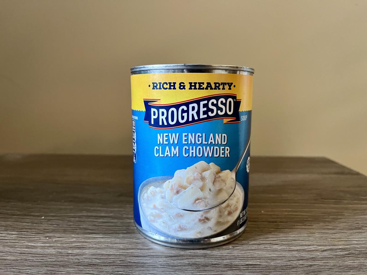 a can of Progresso New England Clam Chowder