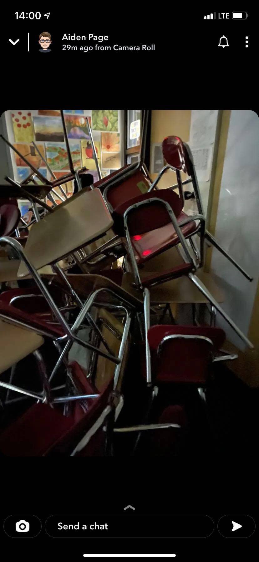 <div class="inline-image__caption"><p>Students used chairs to barricade themselves inside classrooms. </p></div> <div class="inline-image__credit">Courtesy Ayden Sanders</div>