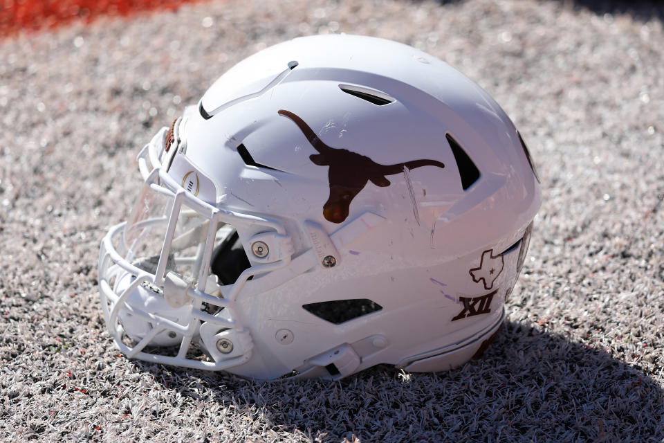 MOBILE, AL - JANUARY 31: A general view of a Texas Longhorns helmet during the American Team practice for the Reese's Senior Bowl on January 31, 2024 at Hancock Whitney Stadium in Mobile, Alabama.  (Photo by Michael Wade/Icon Sportswire via Getty Images)