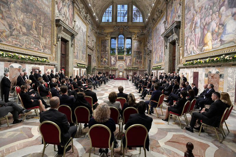 Pope Francis attends a meeting with EU leaders at the Vatican March 24, 2017. REUTERS/Osservatore Romano/Handout - Credit: Reuters