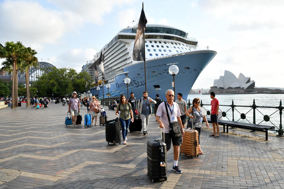 Passengers disembark the cruise ship. Source: AAP