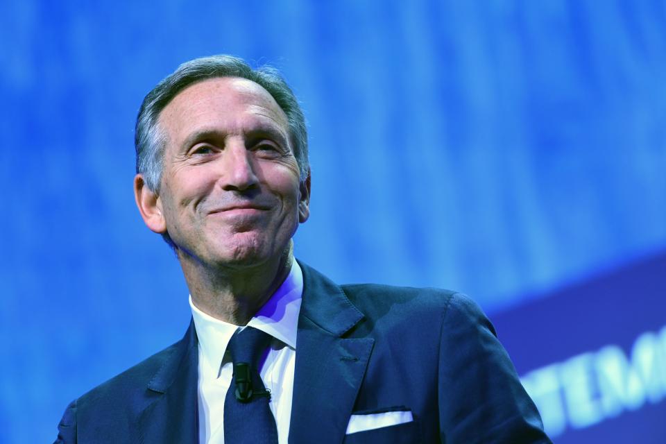 Starbucks' Executive Chairman, Howard Schultz delivers a speech during the openning ceremony of the 