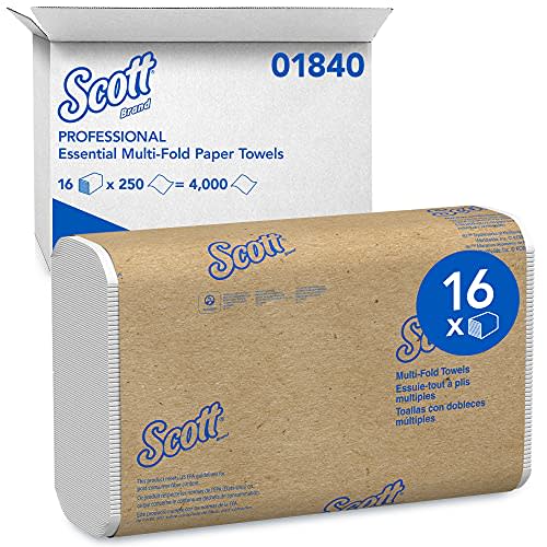 Scott Essential Multifold Paper Towels (01840) with Fast-Drying Absorbency Pockets, White, 16 P…