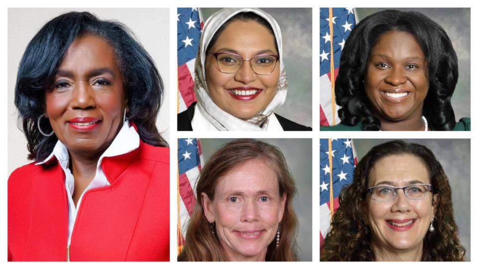 The Durham County Board of Commissioners, from left, clockwise: Brenda Howerton, chair; Nida Allam, Nimasheena Burns, Wendy Jacobs, vice chair; and Heidi Carter