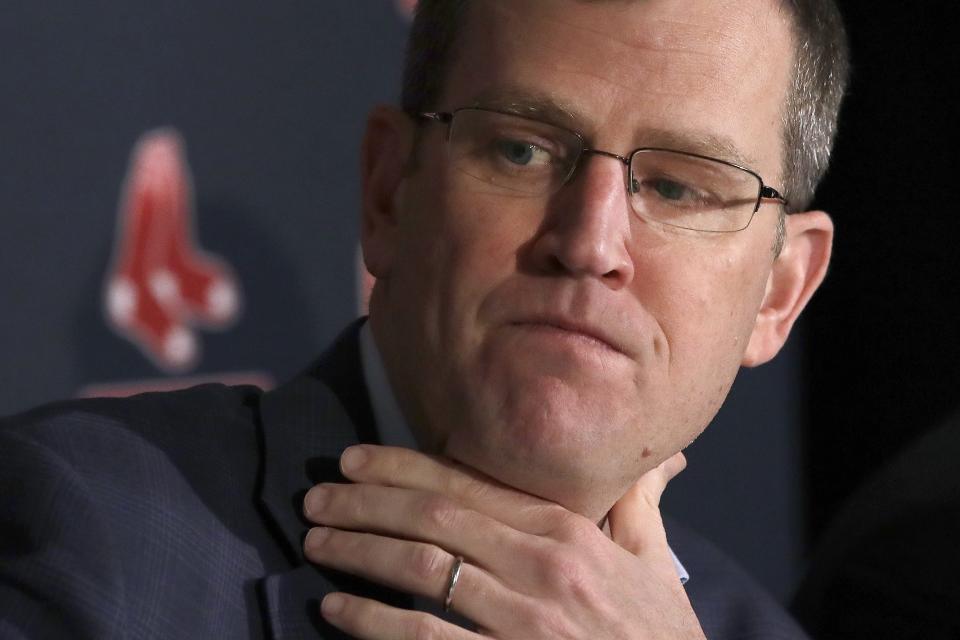 Boston Red Sox baseball team CEO Sam Kennedy listens during a news conference at Fenway Park, Wednesday, Jan. 15, 2020, in Boston.