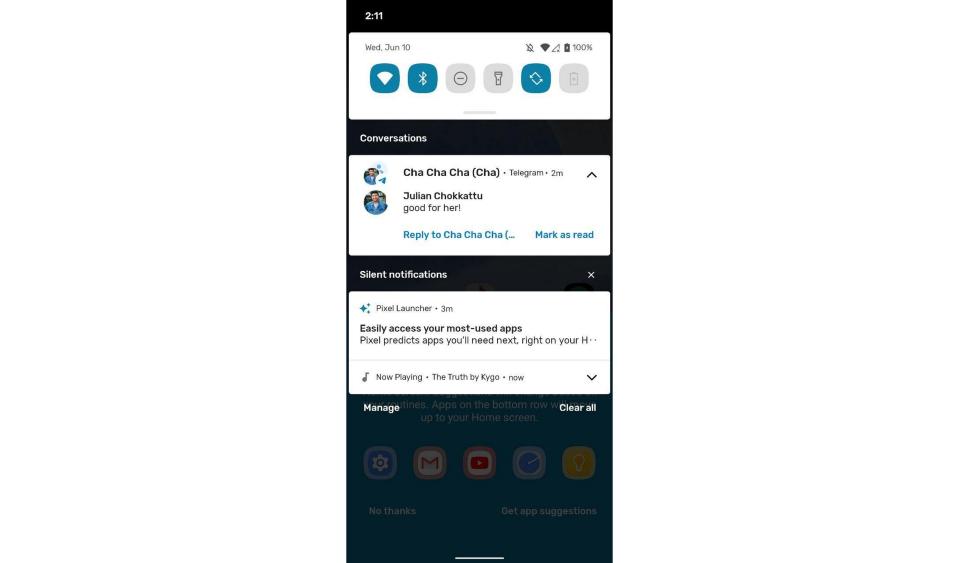 Android 11 beta screenshot -- conversations