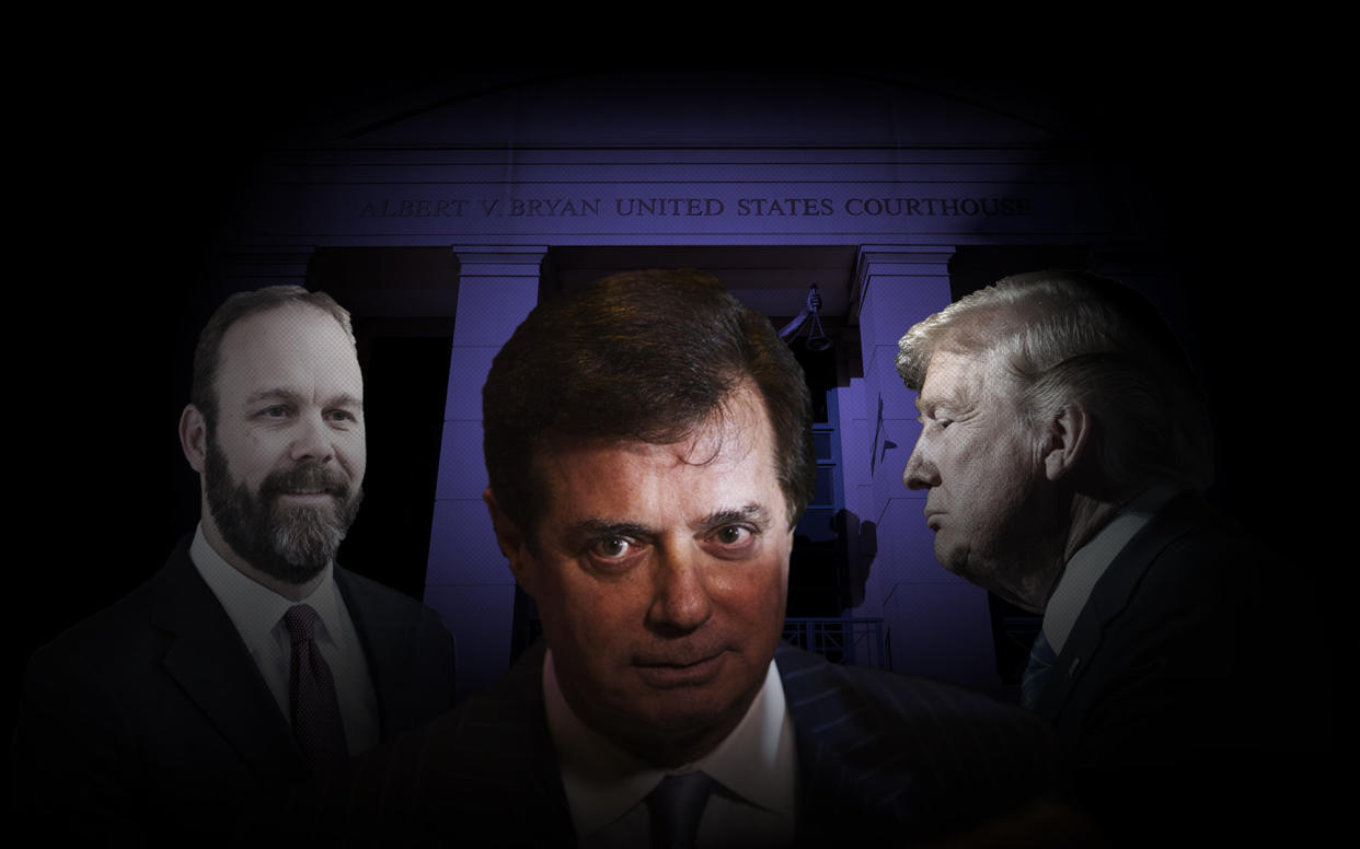 Rick Gates, left, Paul Manafort and Donald Trump. (Photo: Photo illustration: HuffPost; photos: Getty Images)