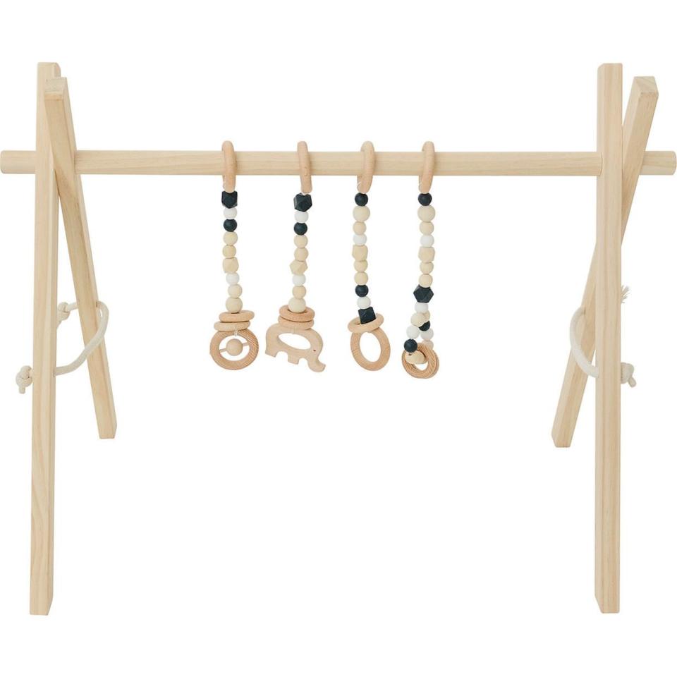 8) Natural Wood Gym with Black Toys