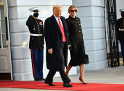 <p>The Trumps walk out of the White House together shortly after 8 a.m. local time on Jan. 20, 2021.</p>