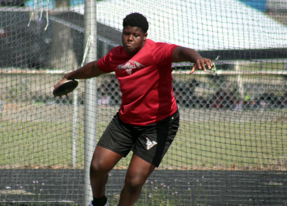 Raines sophomore Solomon Thomas won the Vikings' first boys discus state title for 50 years.