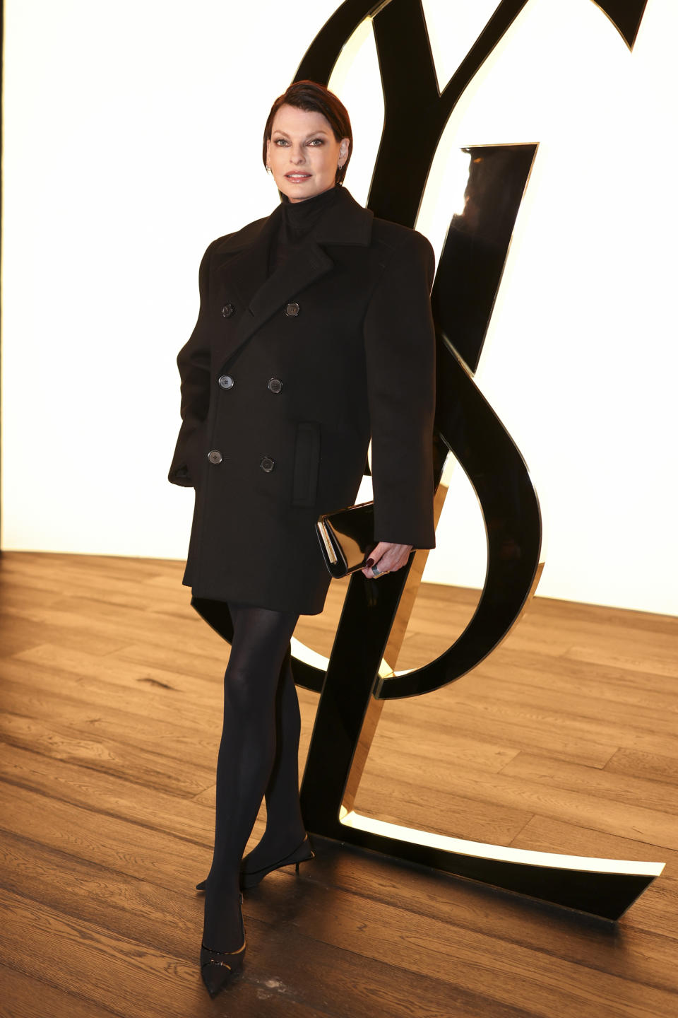 Linda Evangelista attends the Yves Saint Laurent Fall/Winter 2024-2025 ready-to-wear collection presented Tuesday, Feb. 27, 2024 in Paris. (Photo by Vianney Le Caer/Invision/AP)