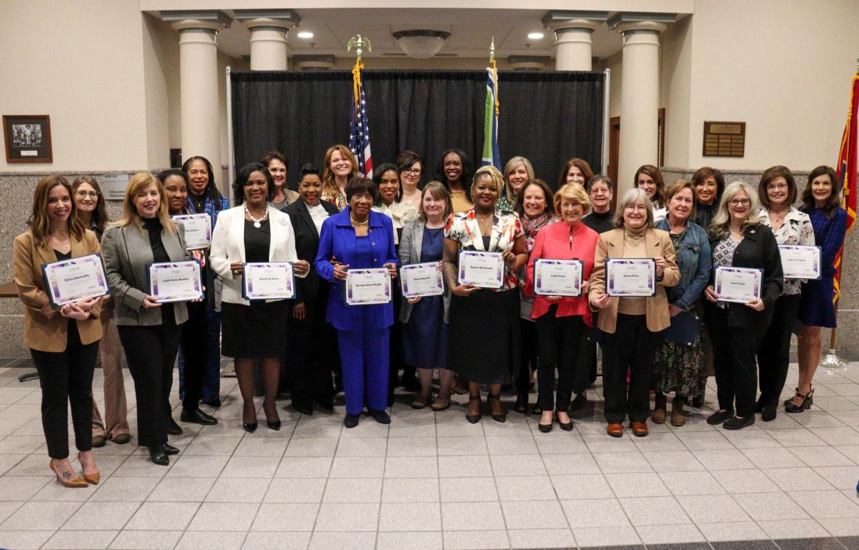 Recipients of the 2023 Influential Women of Jackson, TN award pose for a picture at the City Hall ceremony on International Women's Day, March 9.